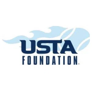 Logo of the USTA Foundation, featuring the text "USTA Foundation" with a stylized tennis ball and swoosh design in the background.