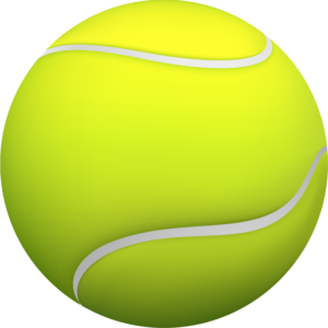 A bright yellow tennis ball with curved white seams on its surface.
