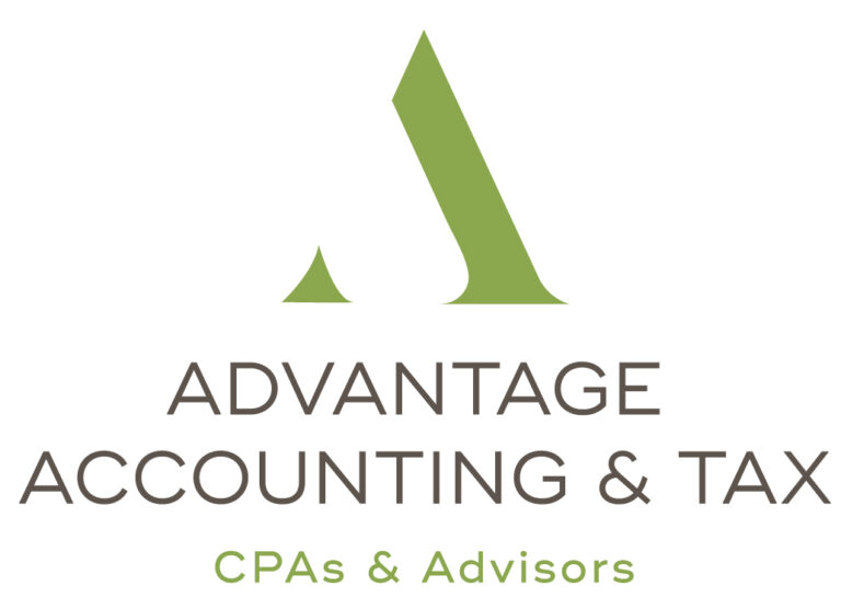 Logo of Advantage Accounting & Tax featuring a stylized green "A" above the company's name, with the tagline "CPAs & Advisors" in green below.
