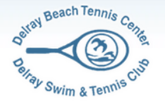 Logo of Delray Beach Tennis Center and Delray Swim & Tennis Club featuring a tennis racket and a swimmer icon.